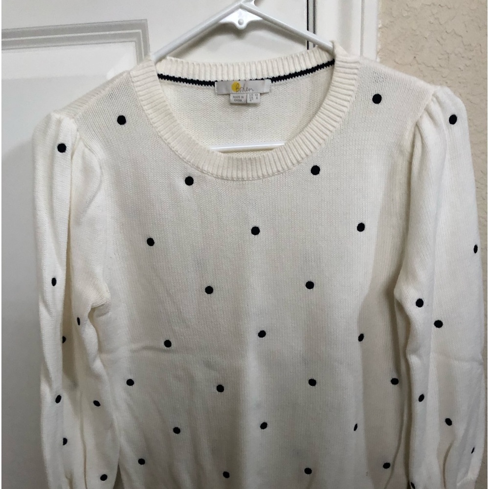 Boden polka dot sweater with puff sleeve